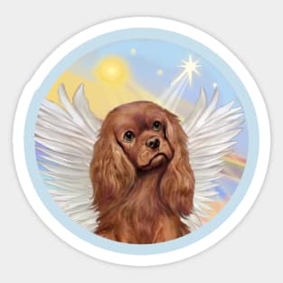 A Ruby Cavalier King Charles Angel Floats in Heaven's Clouds Sticker